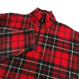 Lauren Ralph Lauren 1/4 Zip Plaid‎ Fleece Men's Medium Red Tartan USA Made VTG